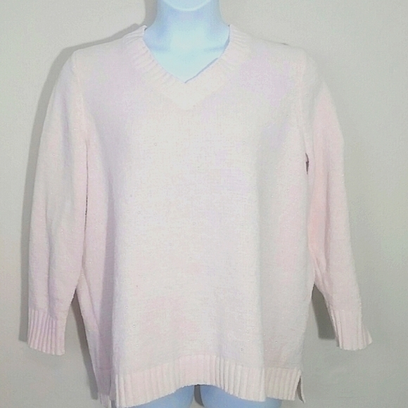 Blush Pink Velour Sparkle V Neck Sweater Plus Size 1X Cozy Glam Soft Balletcore - Picture 1 of 3